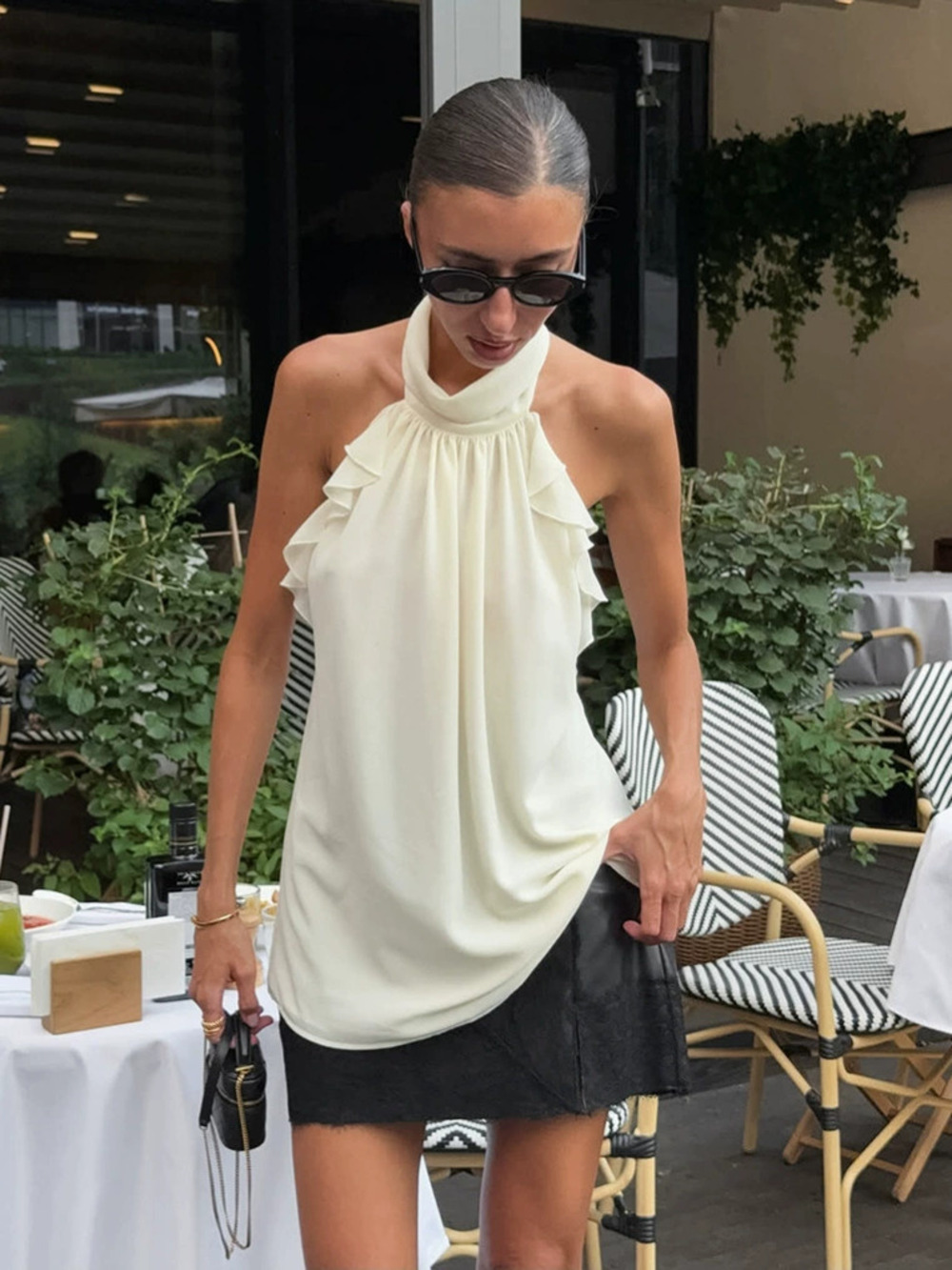 Forever 21 Ruffle Halter Neck Tie Backless Chiffon Camisole